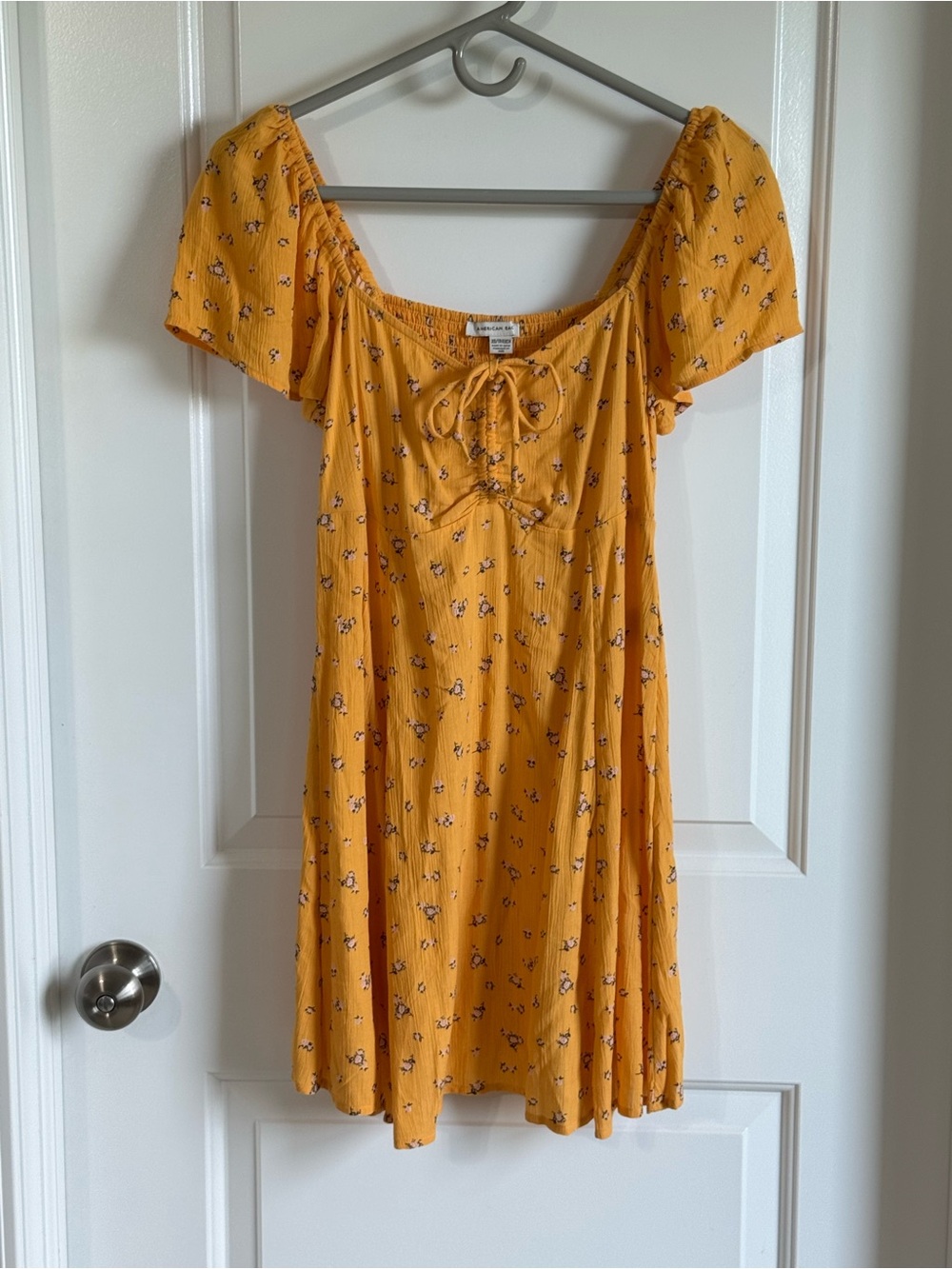 American Eagle Yellow Dress with Tiny Black Floral Print